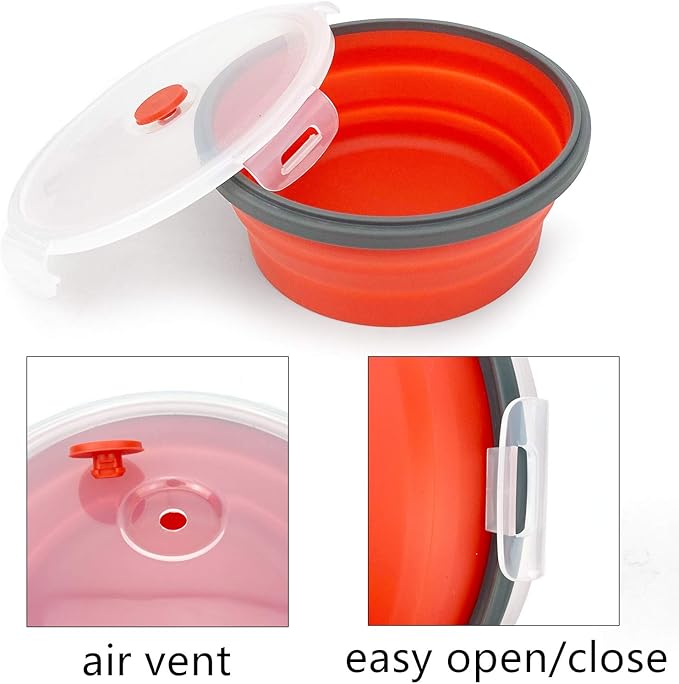 CARTINTS 1200ml Large Collapsible Meal Prep Containers, Reusable Silicone Food Storage Containers, Stackable Fridge Storage Containers, With Leakproof Lids, Microwave and Freezer Safe, Red