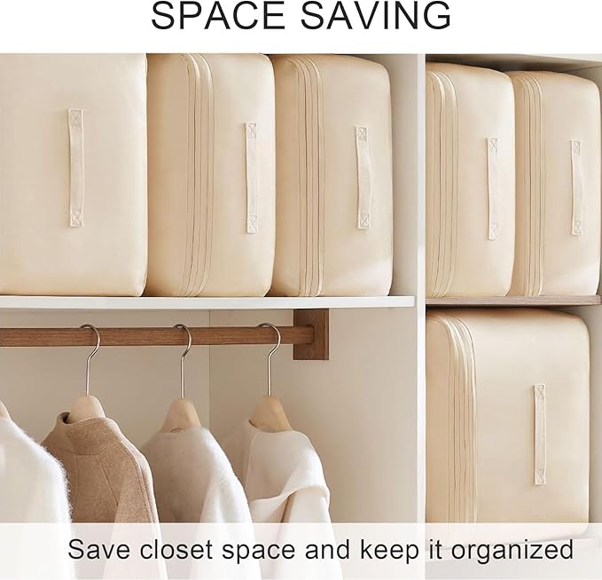 2PCS Comforter Storage Bag, 3-Layer Zipper Large Capacity Storage Bag, Ultra Space Saving Self Compression Storage Bags for Comforters, Clothes, Pillows and Bedding Sets (Beige, X-Large)