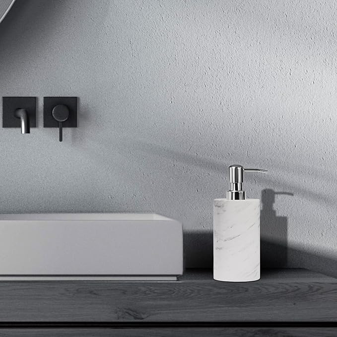 Marble Soap Dispenser with Stainless Steel Pump, White Hand Liquid Soap Dispenser, 6 Ounces for Bathroom