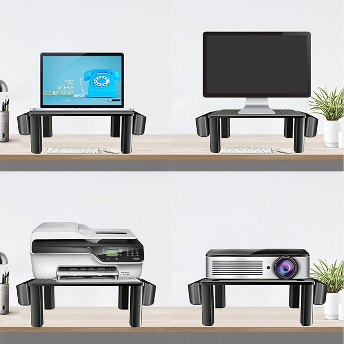 Pholiten Monitor Stand with Storage Drawer | Desk Organizer Riser for Computer Screens, Laptops | Office & Home Workspace Solution, 44lbs Capacity Weight,Black