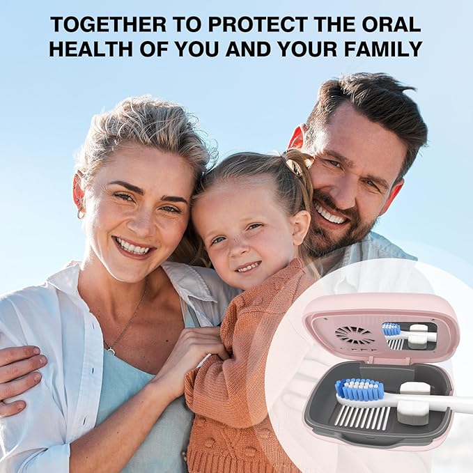 Toothbrush Covers Case and Holder with Light,Toothbrush Covers with Holder, Rechargeable Portable Toothbrush Cleaner Case, Toothbrush Box Fan with Dryer(Pink)