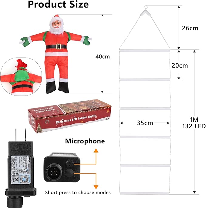 Toodour Christmas Decorations Lights, 3.3ft Smart RGB Christmas Decorative Lights with Santa Claus, Bluetooth & App Controlled Ladder Light - Music Sync Color Changing Xmas Light for Indoor Outdoor