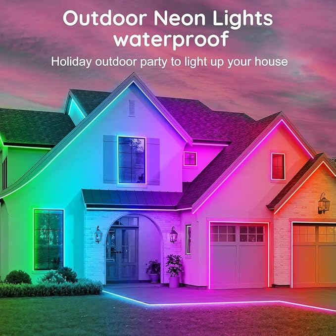 100Ft Neon Rope Lights,Flexible Led Rope Lights Control with App/Remote,Multiple Modes Music Sync Gaming RGB Led Neon Lights for Bedroom Outdoor