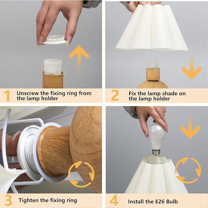 KUNJOULAM Cute Small Table Lamp, Modern Bedside Nightstand Lamp with Fabric Lampshade, Metal Base for Bedroom Home Office Decor (Without Buld)