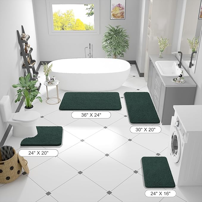OLANLY Bathroom Rugs 24x16, Extra Soft Absorbent Chenille Bath Rugs, Rubber Backing Quick Dry, Machine Washable Bath Mats for Bathroom Floor, Tub and Shower, Home Decor Accessories, Blackish Green