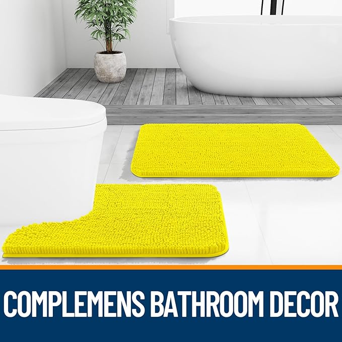 OLANLY Bathroom Rugs 30x20, Extra Soft Absorbent Chenille Bath Rugs, Rubber Backing Quick Dry, Machine Washable Bath Mats for Bathroom Floor, Tub and Shower, Home Decor Accessories, Lemon Yellow