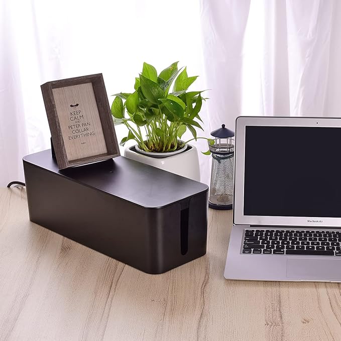 Cable Management Box, Large Cord Organizer Box to Hide Power Strip & Under Desk,TV Computer Wires Cable Organizer Hider Box with Cable Clips&Reusable Cable Ties for Home/Office(Black)