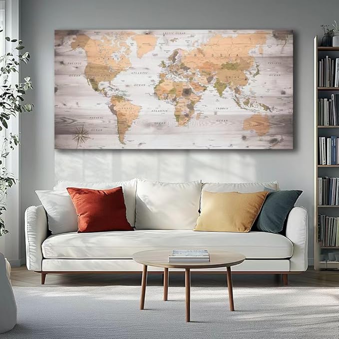 canvas Wall Art 20“x40 lagre map of the world Painting Ready to Hang Framed World Map Artwork Prints for Home