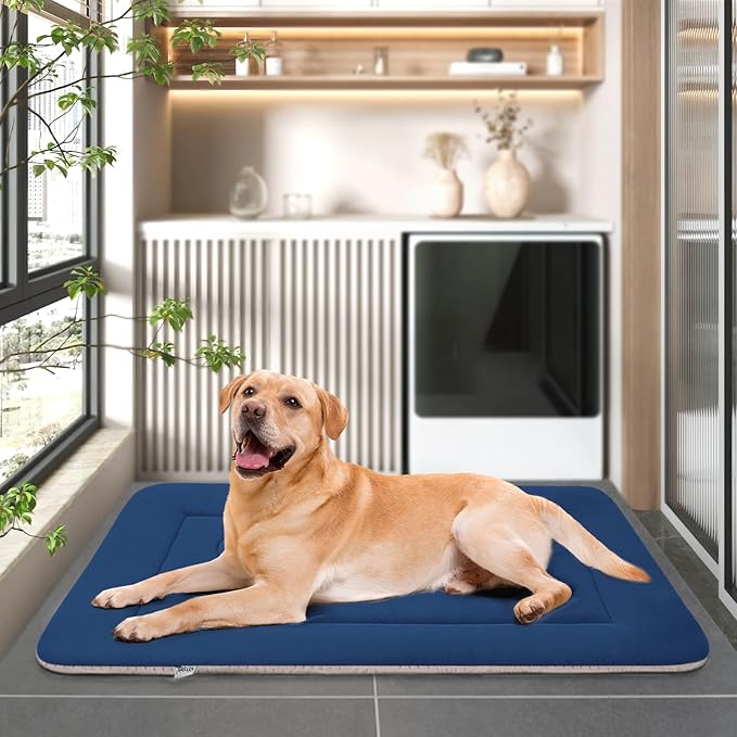 JoicyCo Extra Large Dog Bed Soft Dog Crate Pad Mat, 48 in Non-Slip Bottom Washable Dog Sleeping Mattress Pet Beds Cat Bed Kennel Pad, Dark Blue