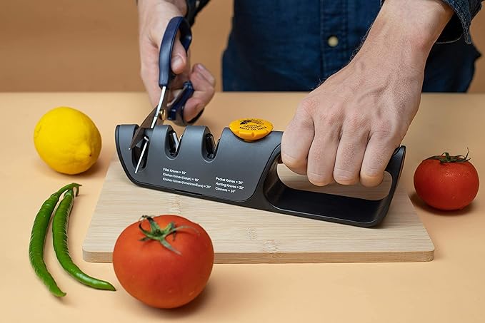 RazorSharp™ Knife Sharpener With Adjustable Angle Guide — Diamond-Coated Ceramic Sharpening Stones for All Knives Including Precision Kitchen, Professional, Chef's Knives — Non-Slip Rubber Edge Grip