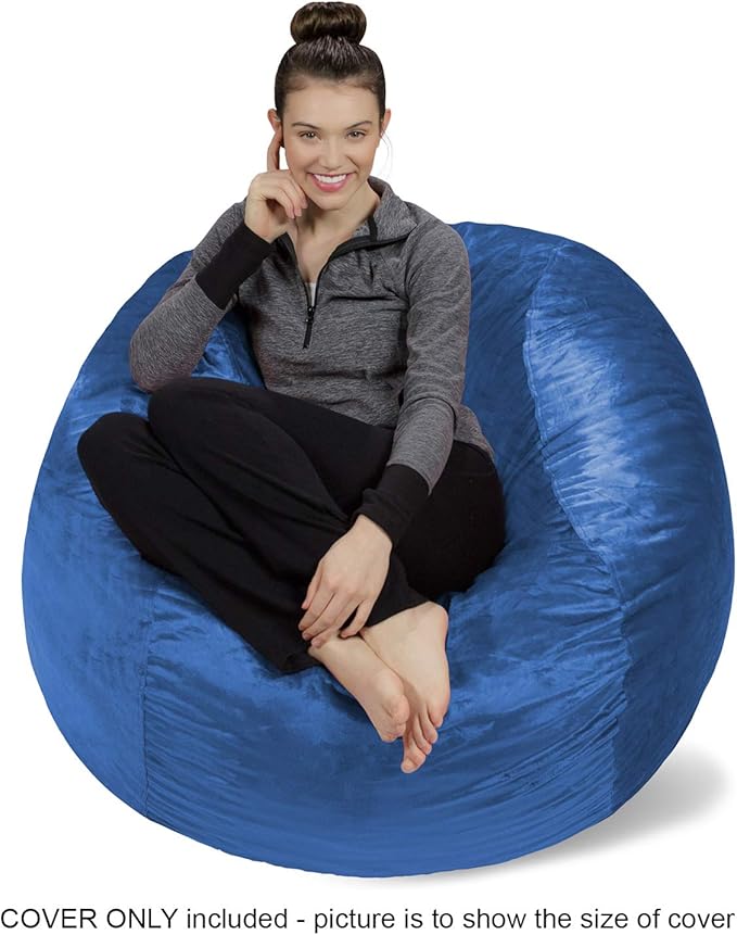 Sofa Sack Bean Bag Chair Cover Only, for Adults and Kids, Without Filling Comfy Fluffy Round or Oval Beanbag Chair Cover Replacement,Lazy Sofa Cover for Reading Chair or Floor Chair,4-Feet,Royal Blue