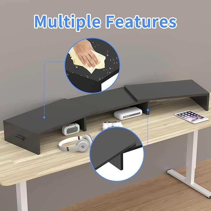 Pholiten Dual Monitor Stand Riser for 2 Monitors,Desktop Monitor Stand with Adjustable Length and Swivel Angles, Extra Long Multifunctional Stand up to 48.2" fit Computer Laptop Printer Max 44 lbs