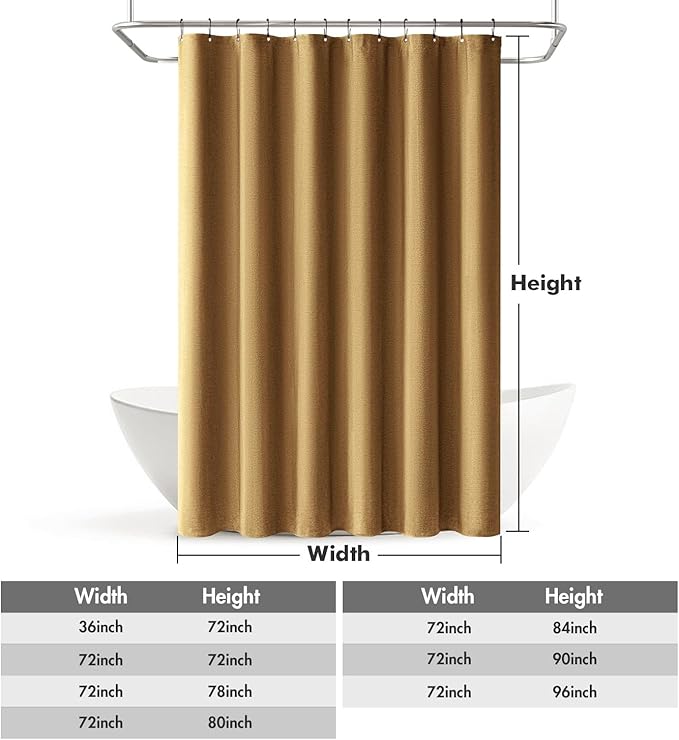 MIULEE Linen Shower Curtain with 12 Metal Hooks Modern Heavy Duty Washable Fabric Curtain Set Waterproof Thick Cloth Shower Curtains for Bathroom Bathtub Washable, W72*L72, Gold