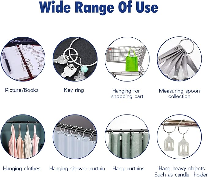 24 Pack Shower Curtain Rings,Rust Proof Shower Curtain Hooks for Bathroom,Circular Decorative Shower Curtain Rings and Hooks for Shower Rod,Metal Rings for Shower Curtain(Chrome)