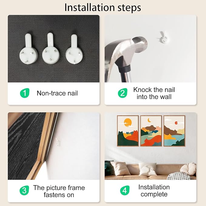 CHDITB Mountain Cats Framed Canvas Wall Art Set Of 3, Abstract Line Nature Landscape Wall Decor, Neutral Animal Wall Painting, Midcentury Modern Art Prints For Cat Lovers Living Room Decor-12 X16