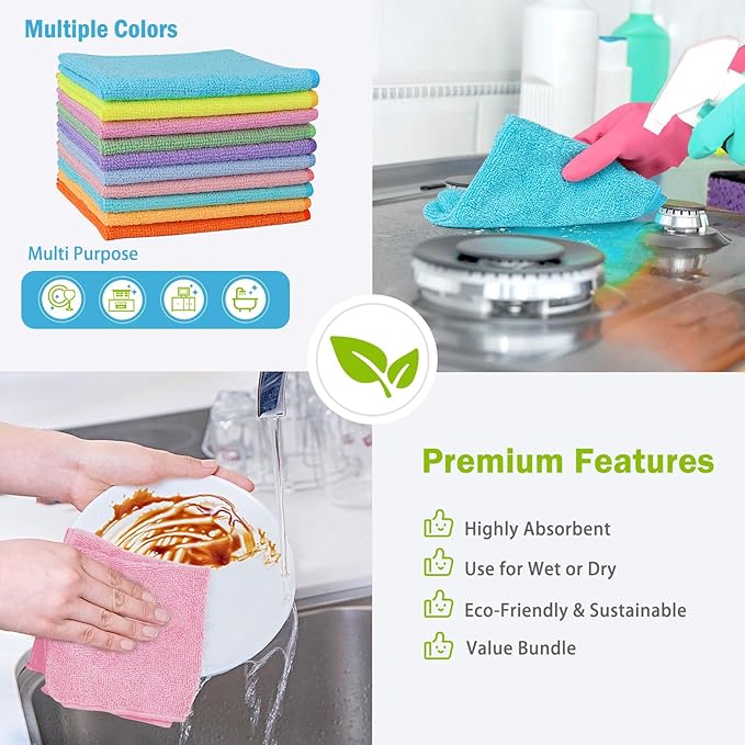 AIDEA Microfiber Cleaning Cloth, 20PK, Soft Lint Free Rags, Microfiber Towels for Cars, Kitchen Cloth, Dusting Cloth for Home, Window, Cleaning Supplies, 11.5"×11.5"