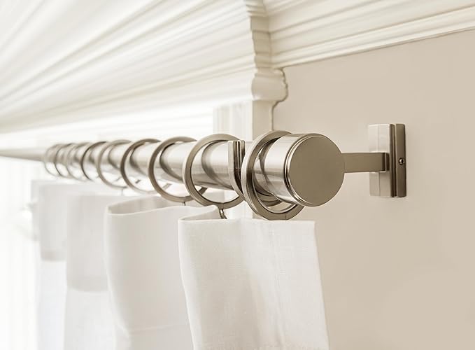 BlastHome® Luxury Curtain Rings – Premium Metal with Quiet, Smooth Nylon Inserts – Pinhooks and Clips Included – 1 1/2" Inside Diameter – 18 Rings for Two Standard Curtains– Brushed Nickel