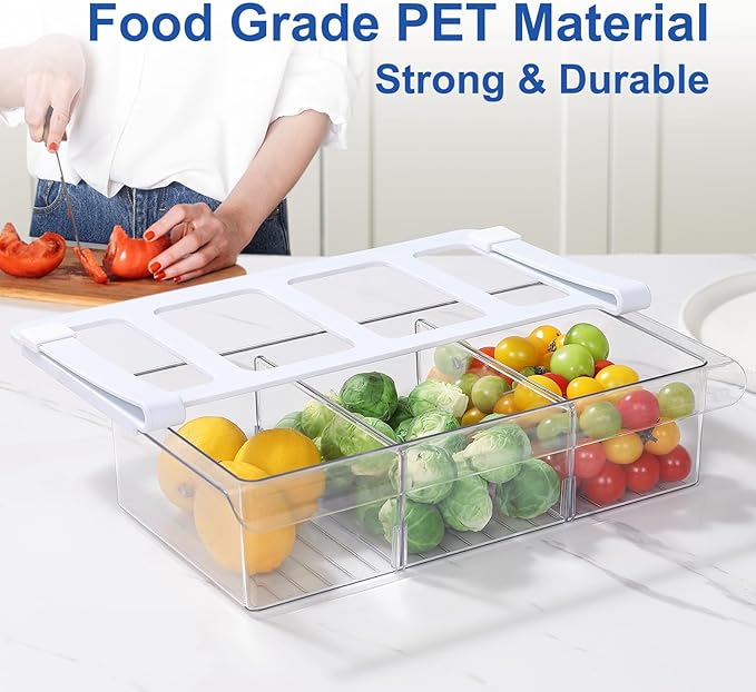Pull-Out Fridge Drawer Organizer - Under Shelf Storage Bins for Refrigerator Organization for Fruits Vegetables, Cheese & Deli (Tall & Narrow with dividers)