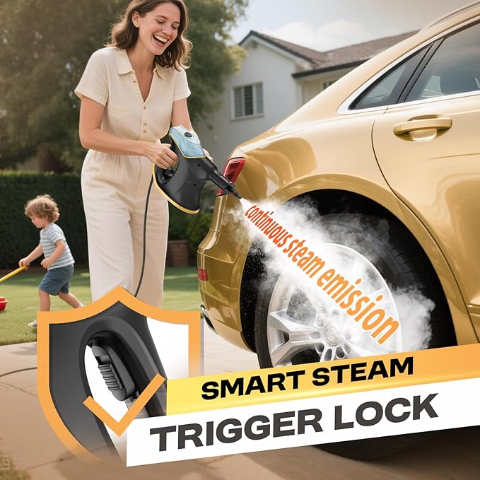 10S Fast Heating Heavy Duty Steam Cleaner with Continuous Spray & Safety Lock, Natural Steamer for Deep Cleaning, Multipurpose Handheld Steamer with 9 Accessories for Home Car Furniture Kitchen Grease