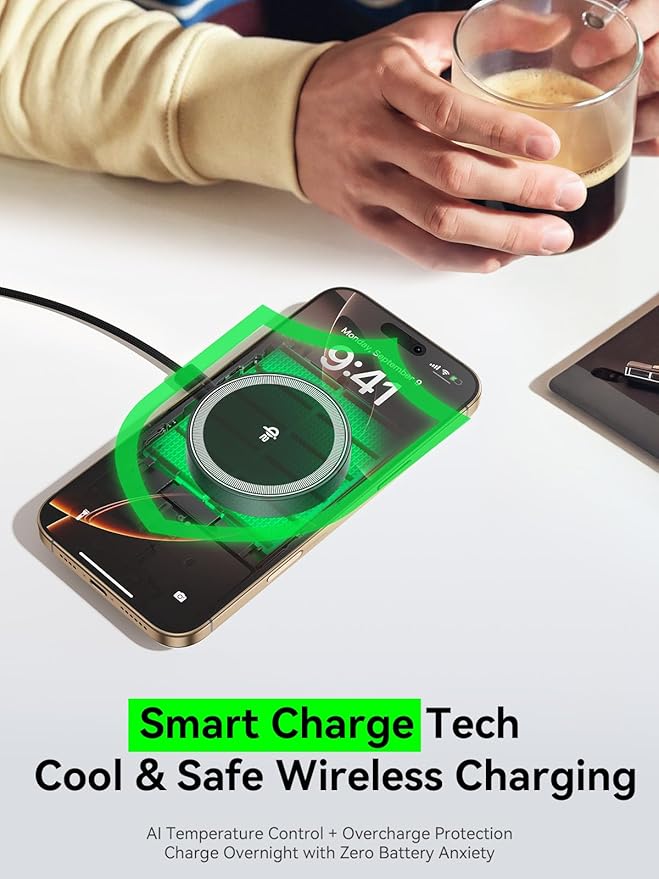 THREEKEY Qi2 MagSafe Charger, Magnetic Charger for iPhone 17/16/15/14/13/12 Series & Galaxy S25 Ultra, Qi2 Wireless Charger Dual-Sided Magnets, 15W Fast Charging Pad with 5FT USB-C Cable (Black)