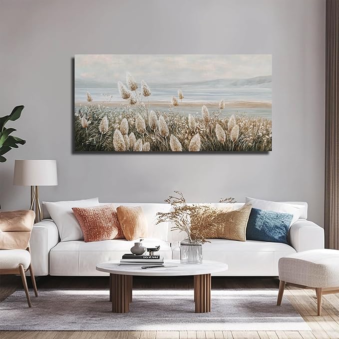 GAIDUOMAI Reed Painting Mountain and River Wall Art Prints Bedroom Plant Decor Countryside Landscape Wall Decor for Dining Room Hotel 24x48 Inch