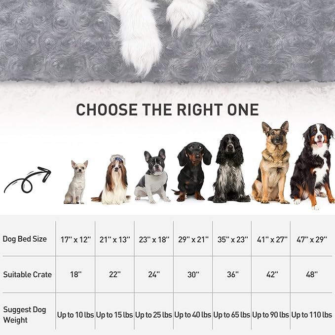 KSIIA Washable Dog Bed Deluxe Plush Dog Crate Beds Comfy Kennel Pad Anti-Slip Pet Sleeping Mat for Large, Jumbo, Medium, Small Dogs Breeds, 41" x 27", Dark Grey