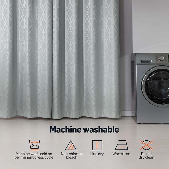 Amazon Basics Jacquard 2-Piece 100% Blackout Curtains, Living Room and Bedroom Drapes, Thermal Insulated Window Treatment, 42"x72", Light Grey