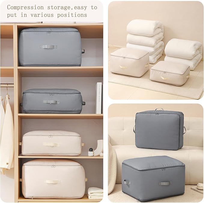 3 PCS Ultra Space Saving Self Compression Organizer, 2025 NEW Comforter Storage Bags, Heavy Duty Moving Bags, Washable Compression Bags for Storage Comforter Blanket, Clothes,Closet, Bedding