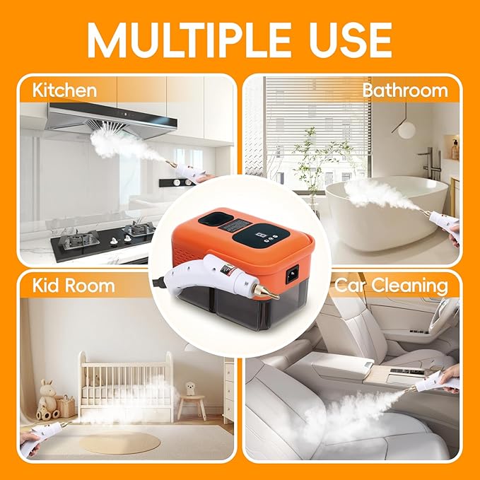 Heavy Duty Handheld Steam Cleaner, 15s Heat-Up, 9-Level Adjustable 2500W Pressurized Steamer for Cleaning with 14 Accessories, Multipurpose Portable Steam Cleanr for Home, Car, Grease, Grout and Tile