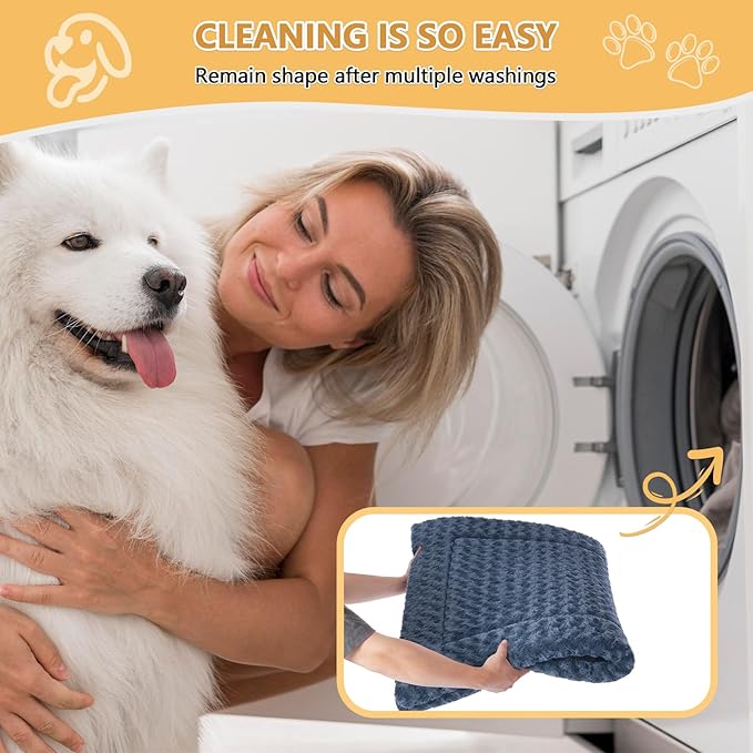 Dog Bed Mat Washable Reversible Dog Crate Pad Soft Fluffy Pet Kennel Beds with Anti-Slip Bottom Dog Cat Sleeping Mattress for Medium Large Dogs, 35x22x1.5 Inch, Gray