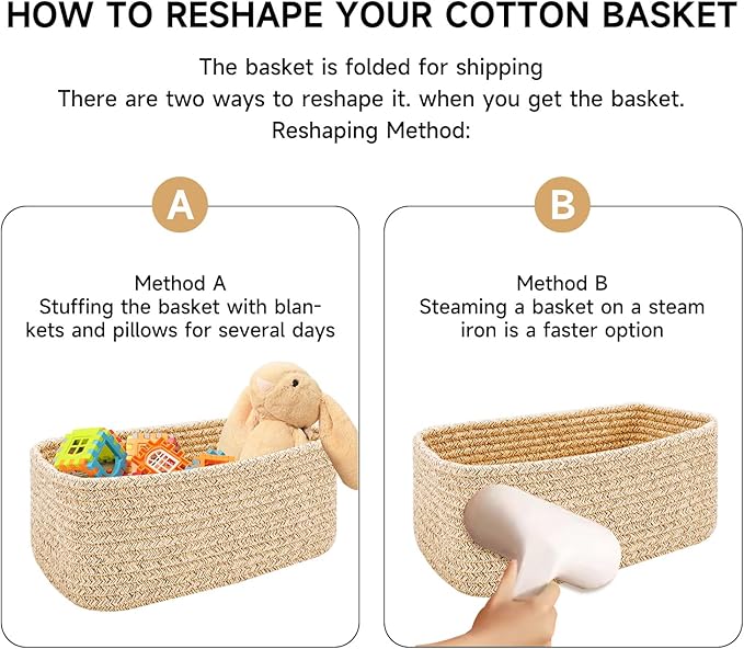 Small Storage Baskets for Organizing | Closet Organizer Bins | Shelf Toy Basket | Woven Rope Baskets | Cube Decorative Box | Shallow Basket | 11.5x7.5x4.7” | 4 Packs Oxide Red