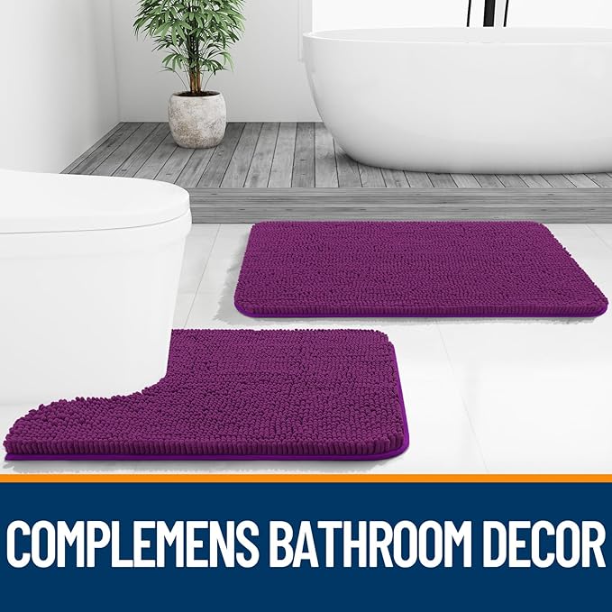 OLANLY Bathroom Rugs 30x20, Extra Soft Absorbent Chenille Bath Rugs, Rubber Backing Quick Dry, Machine Washable Bath Mats for Bathroom Floor, Tub and Shower, Home Decor Accessories, Purple