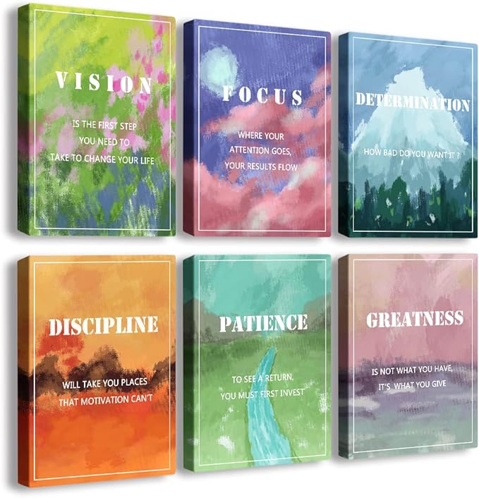 Landscape Canvas Wall Art,Motivational Wall Art Decoration Painting .Suitable forGym, Library, Office, Living Room and Home Deco,Tabletop/Hanging 6-Pack (29x38cm) Framed 5