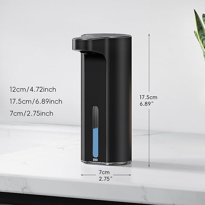 EKO Aroma 9 fl oz Automatic Liquid Soap Dispenser, Rechargeable & Water-Resistant Soap Dispenser for Kitchen and Bathroom with Adjustable Volume Control (Matte Black Steel)