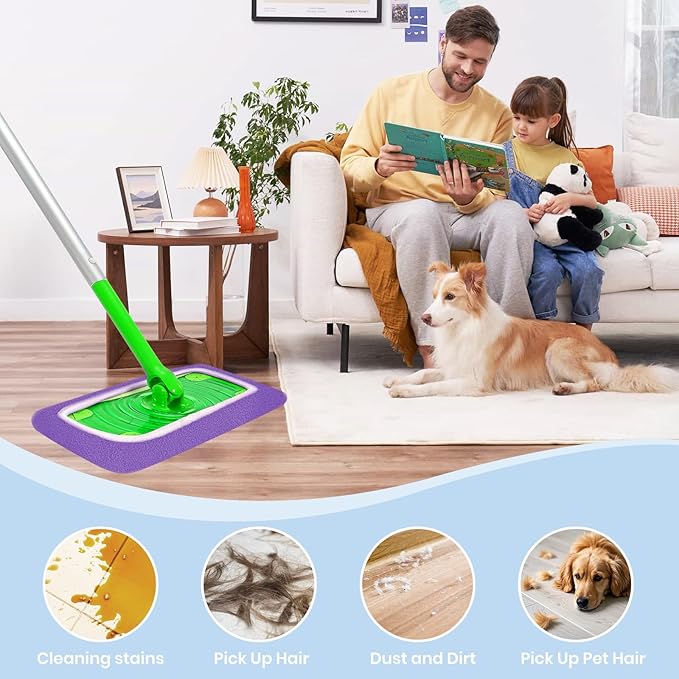 6 Pack Reusable Microfiber Mop Pads - Compatible with Sweeper, Reusable Mop Pads, Washable Dry Cloths & Wet Pads Refill for Hardwood Laminate Tile Floor Cleaning (Purple, M)