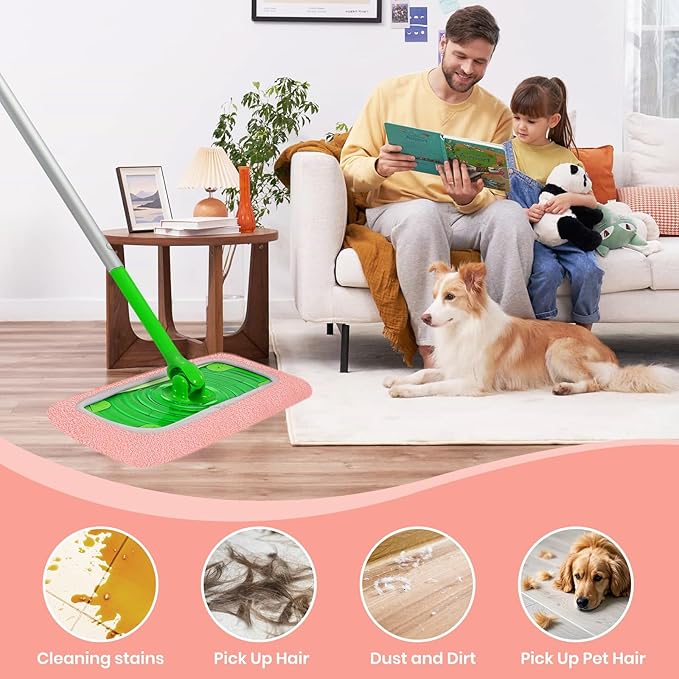 6 Pack Reusable Microfiber Mop Pads - Compatible with Sweeper, Reusable Mop Pads, Washable Dry Cloths & Wet Pads Refill for Hardwood Laminate Tile Floor Cleaning (Pink, M)