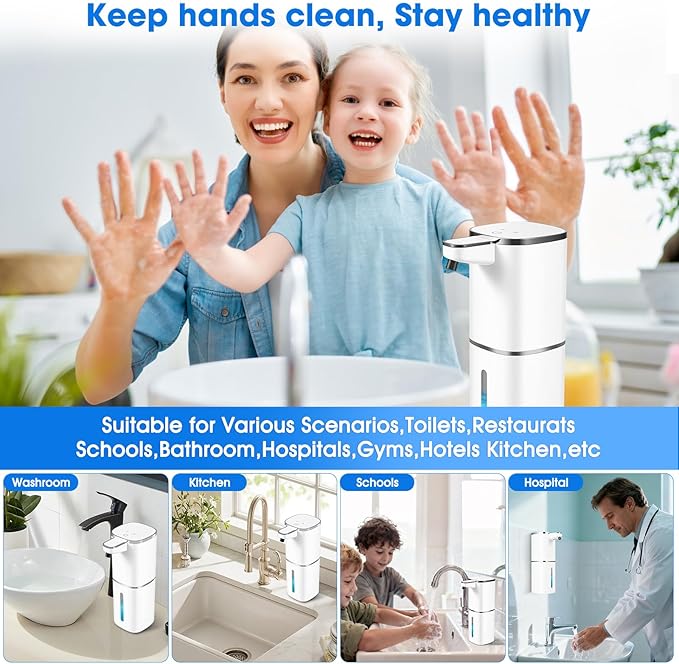 Automatic Liquid Soap Dispenser,Touchless Soap Dispenser,13.5oz/400ml Rechargeable Wall Mounted Smart Dispenser for Bathroom Kitchen,Easy for Toddlers(White)