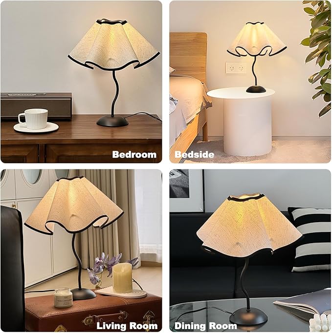 Small Table Lamp Modern Black Bedside Table Lamp Mini Linen Deco Night Stand Light Lamp with Fabric Shade Modern Desk Light for Living Room, Kids Room, Home, Office