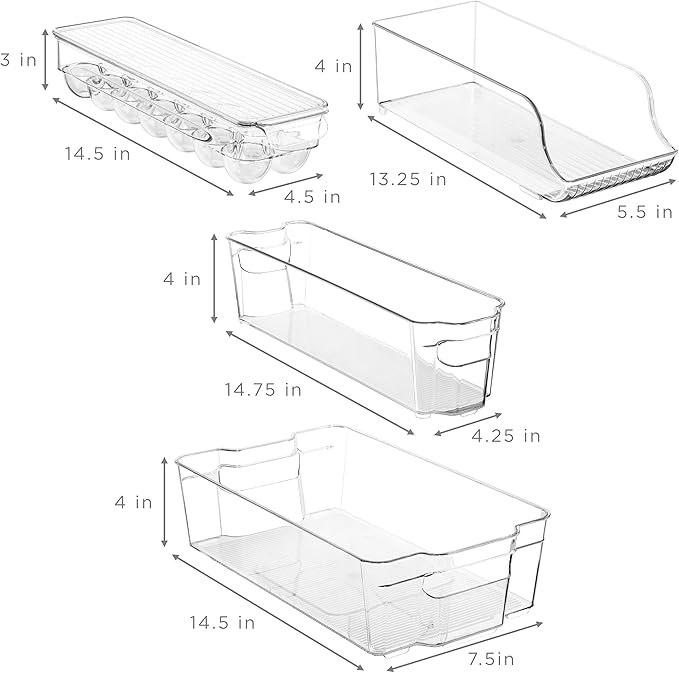 Sorbus Refrigerator Organizers and Storage Bins Set of 6 – Includes 2 Wide Bins, 2 Narrow Bins, Soda Can Organizer (12 Cans), and 14 Egg Holder – Clear Bins for Fridge Organization, Pantry, Freezer