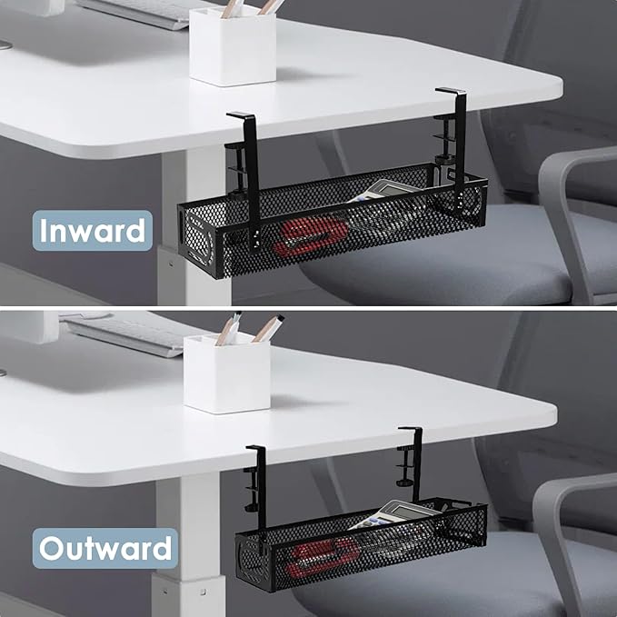 Under Desk Cable Management Tray, Cable Management Under Desk No Drill, Wire Management Tray with Clamp, Cord Organizer for Home Office, Black