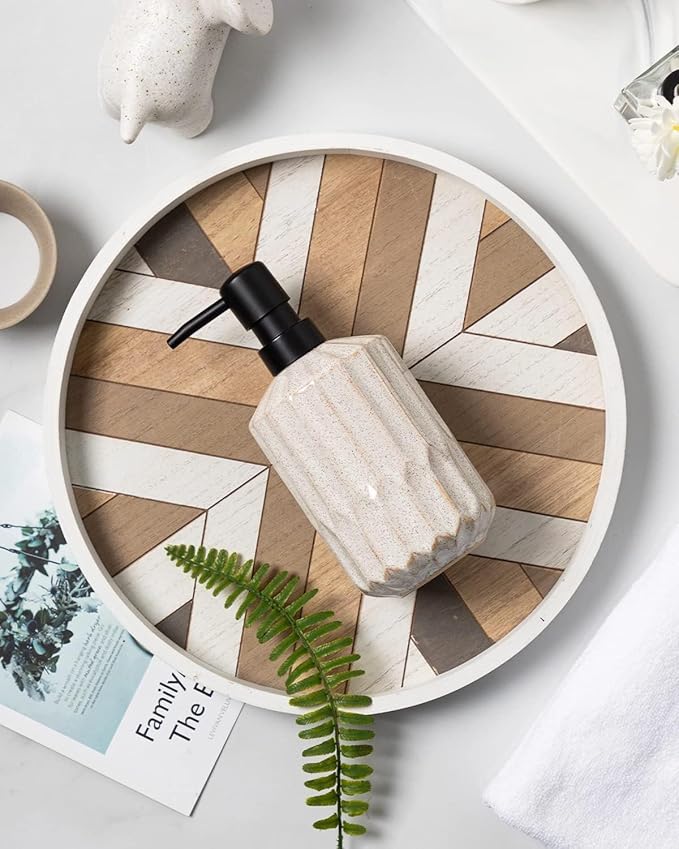 Fun Elements Bathroom Soap Dispenser, 16 Oz Luxurious Hand soap Dispenser for Bathroom, Ceramic Liquid Soap Dispenser for Bathroom Countertop with Plastic Pump, Silicone Funnel (2Pcs Black Pump)