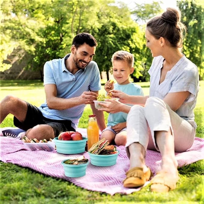 Collapsible Bowls with Lids for Camping, Rv Accessories for inside Kitchen Storage Containers, Camper Must Haves Organization and Storage Food Container for Travel Trailer Space Saving Blue