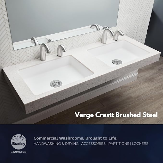 Bradley Crestt Liquid Soap Dispenser, Sensor Activated, Ring Light Indicates Low Battery Soap or Overflow, Deck Mounted, Auto-Top-Fill, Polished Chrome