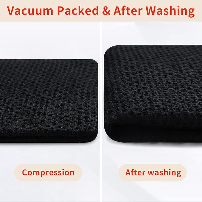 Homaxy 100% Cotton Waffle Weave Kitchen Dish Towels, Ultra Soft Absorbent Quick Drying Cleaning Towel, 13 x 28 Inches, 8-Pack, Black