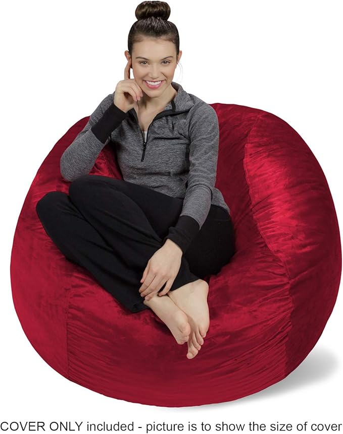 Sofa Sack Bean Bag Chair Cover Only, for Adults and Kids, Without Filling Comfy Fluffy Round or Oval Beanbag Chair Cover Replacement, Lazy Sofa Cover for Reading Chair or Floor Chair, 4-Feet, Cinnabar