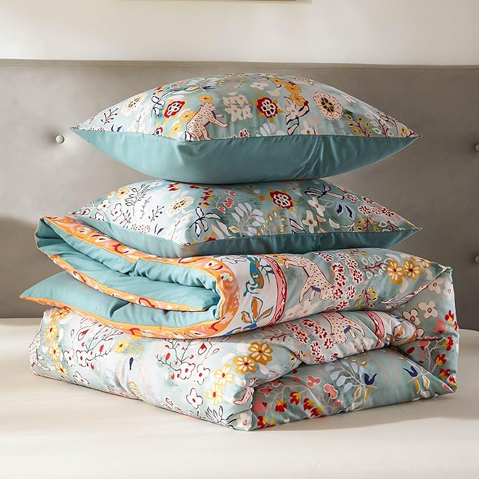 Cupocupa Duvet Cover Twin Size Set Boho Floral Botanical 2 Pieces XL Size Lightweight Duvet Cover Set with Zipper Closure, 4 Ties Reversible Chic Garden Aesthetic Bedding