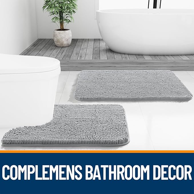 OLANLY Bathroom Rugs 30x20, Extra Soft Absorbent Chenille Bath Rugs, Rubber Backing Quick Dry, Machine Washable Bath Mats for Bathroom Floor, Tub and Shower, Home Decor Accessories, Light Grey