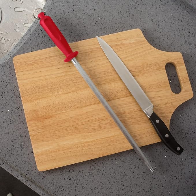 10 Inch Sharpening Steel, Professional Carbon Steel Knife Sharpener, Fresh Red