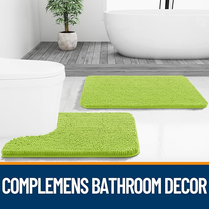 OLANLY Bathroom Rugs 24x16, Extra Soft Absorbent Chenille Bath Rugs, Rubber Backing Quick Dry, Machine Washable Bath Mats for Bathroom Floor, Tub and Shower, Home Decor Accessories, Bright Green