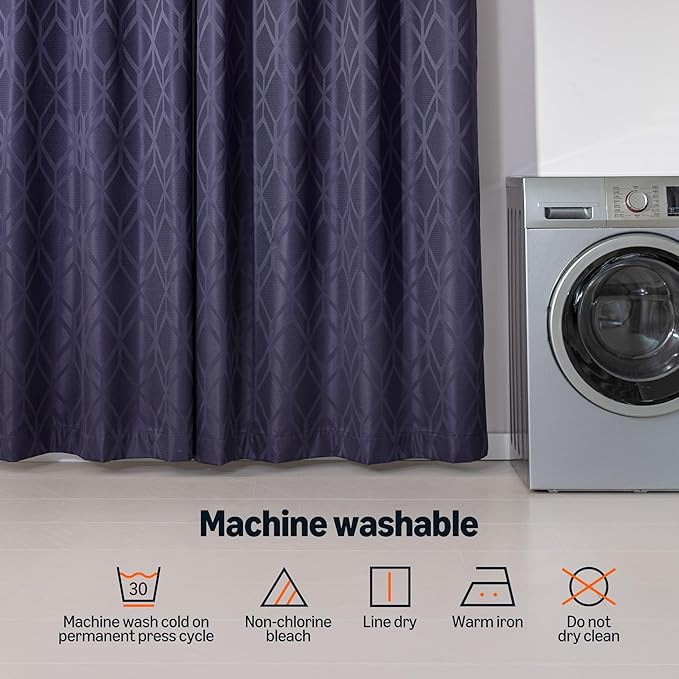 Amazon Basics Jacquard 2-Piece 100% Blackout Curtains, Living Room and Bedroom Drapes, Thermal Insulated Window Treatment, 42"x84", Dark Blue